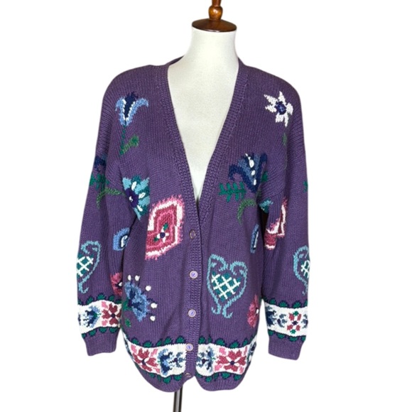 Vintage Signatures by Northern Isles hand knit cardigan sweater Size Medium - Picture 1 of 15